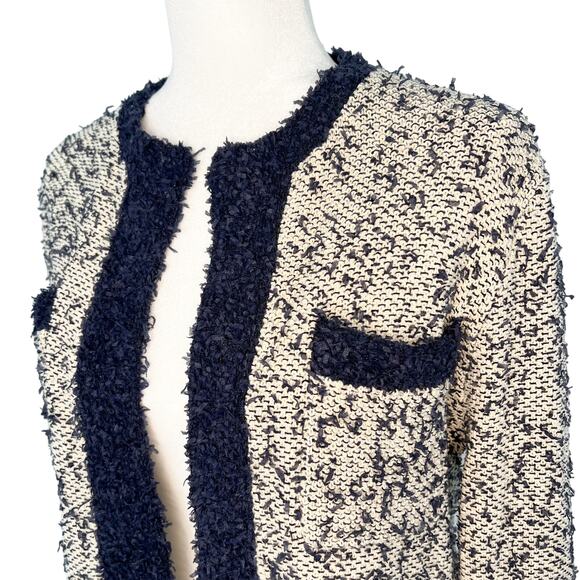 J Crew Cream Navy Open Front Knit Cardigan Preppy Medium - Picture 2 of 5